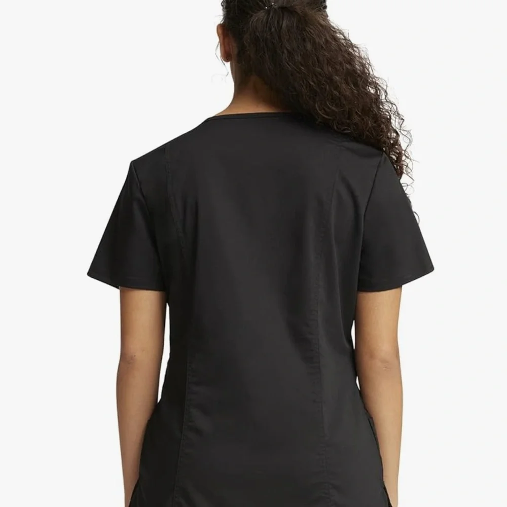 BLACK 2XL Cherokee Scrub Set Top WW610 w/ Mid Rise Flare Drawstring Pant-WW120 - Picture 2 of 7
